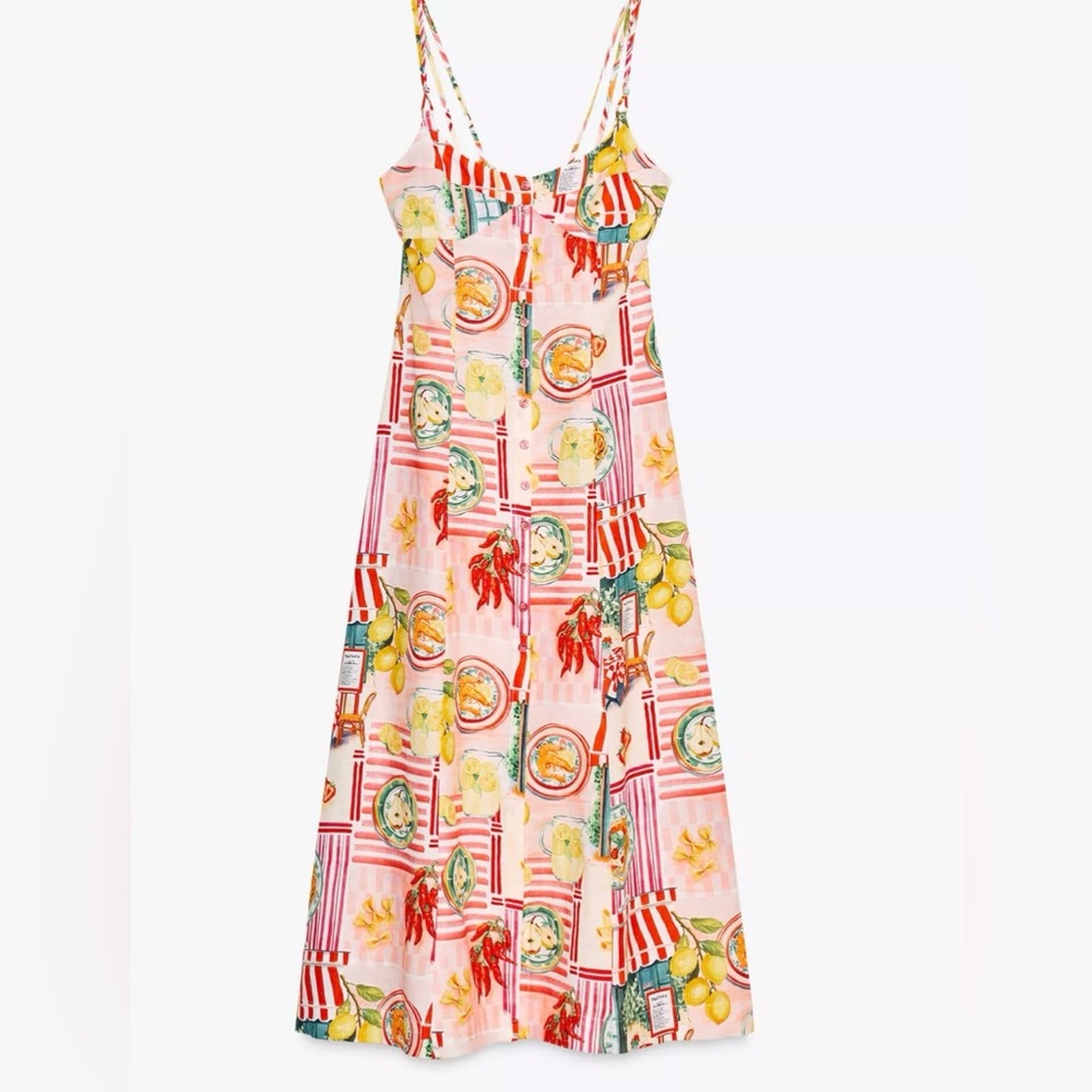 New Zara patchwork print linen midi dress small Italian vibes